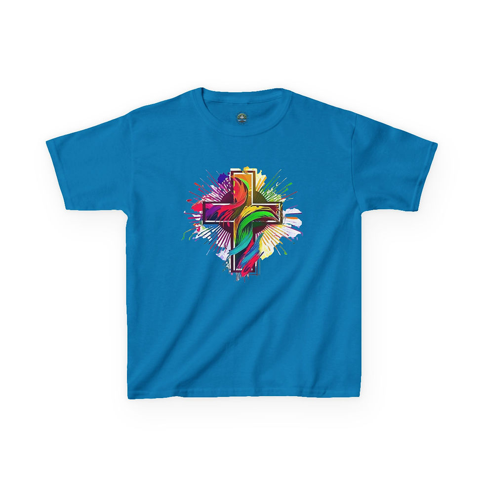 Thumbnail: Kids' Colorful Cross Jesus Heavy Cotton Christian Tee