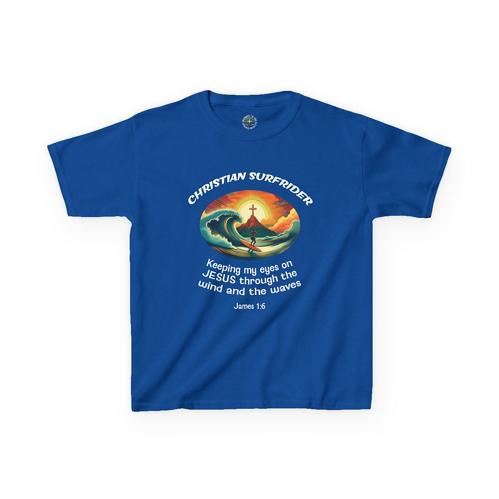 Thumbnail: Kids' Christian Surf Rider Tee - James 1:6 Bible Verse Heavy Cotton Tee