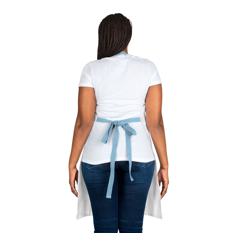 Thumbnail: Back of colorful apron that says God Brings Beauty From Ashes