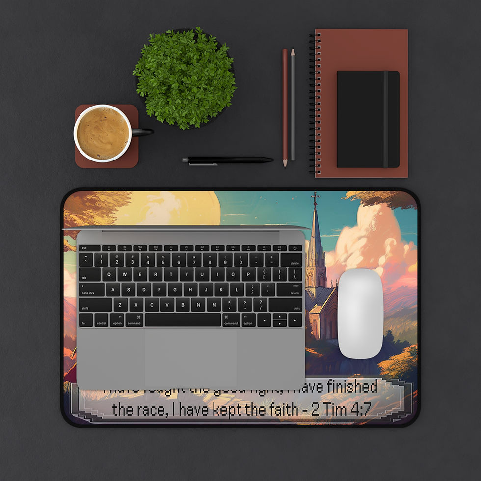 Thumbnail: Desk Mat - "Finish the Race" 2 Timothy 4:7 Bible Verse, Video Game Theme