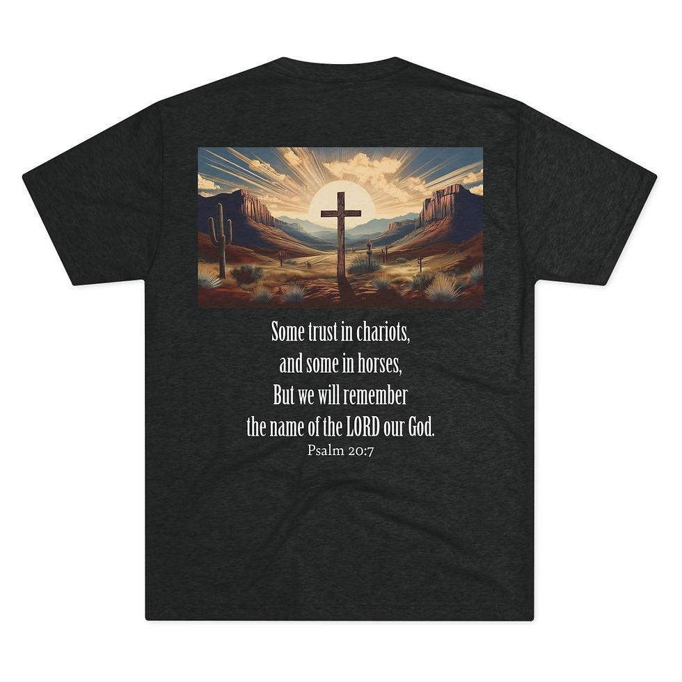 Thumbnail: "The Desert Cross" Psalm 20:7 Double-Sided Christian Graphic Premium Tee