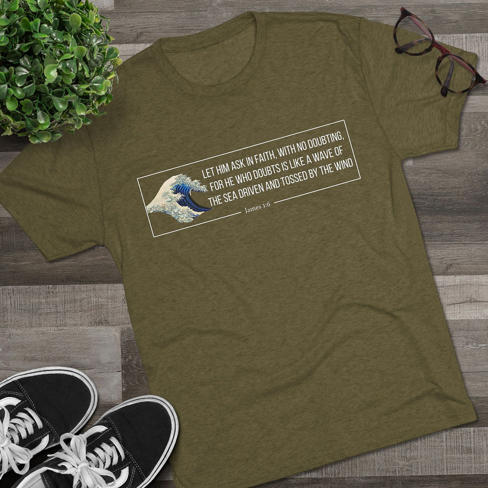 Thumbnail: "The Great Wave" James 1:6 Bible Verse Double-sided Premium Tri-blend Tee