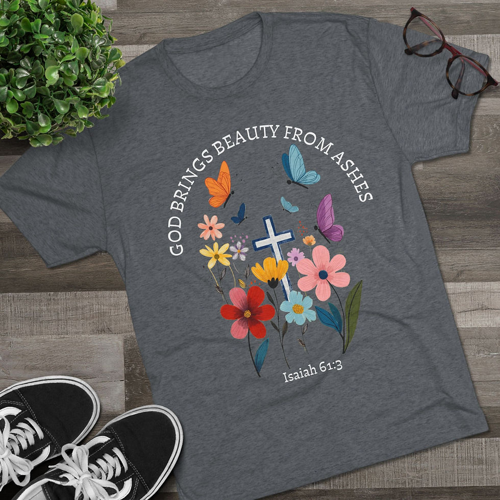 Thumbnail: Beauty for Ashes tshirt,  Isaiah 61:3 bible verse tshirt with floral design