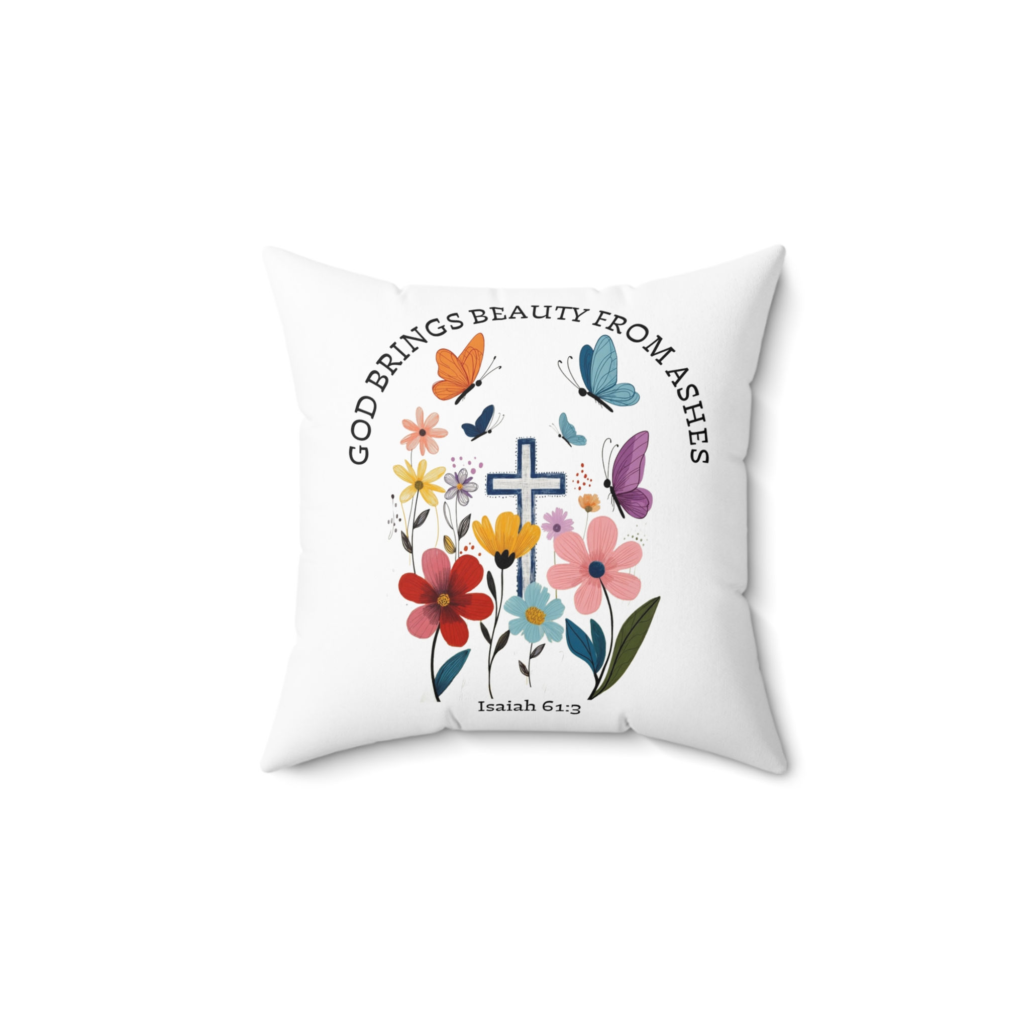 Beauty for Ashes Floral Pillow — Christian Decorative Throw Pillow