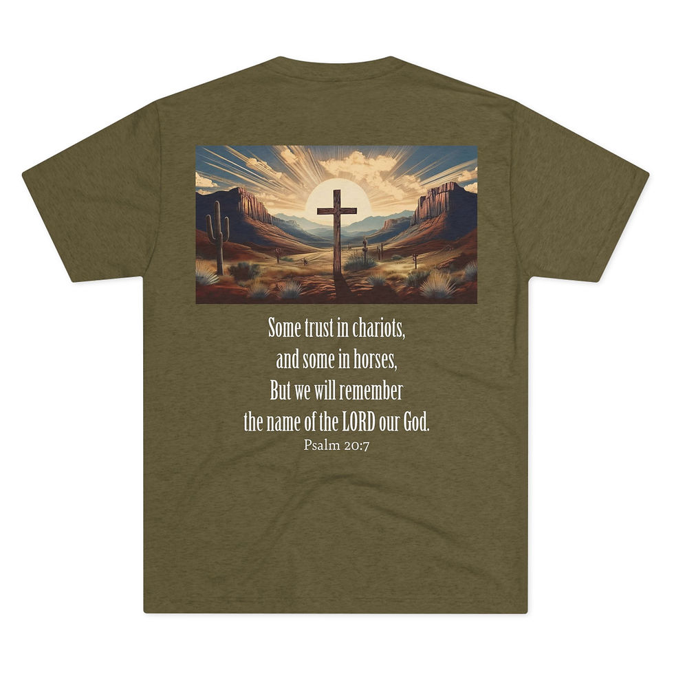 Thumbnail: "The Desert Cross" Psalm 20:7 Double-Sided Christian Graphic Premium Tee