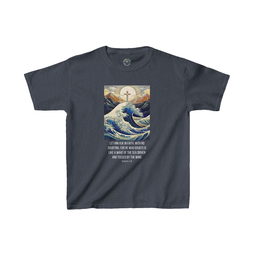 Kids' James 1:6 Bible Verse "The Great Wave" Heavy Cotton™ Tee