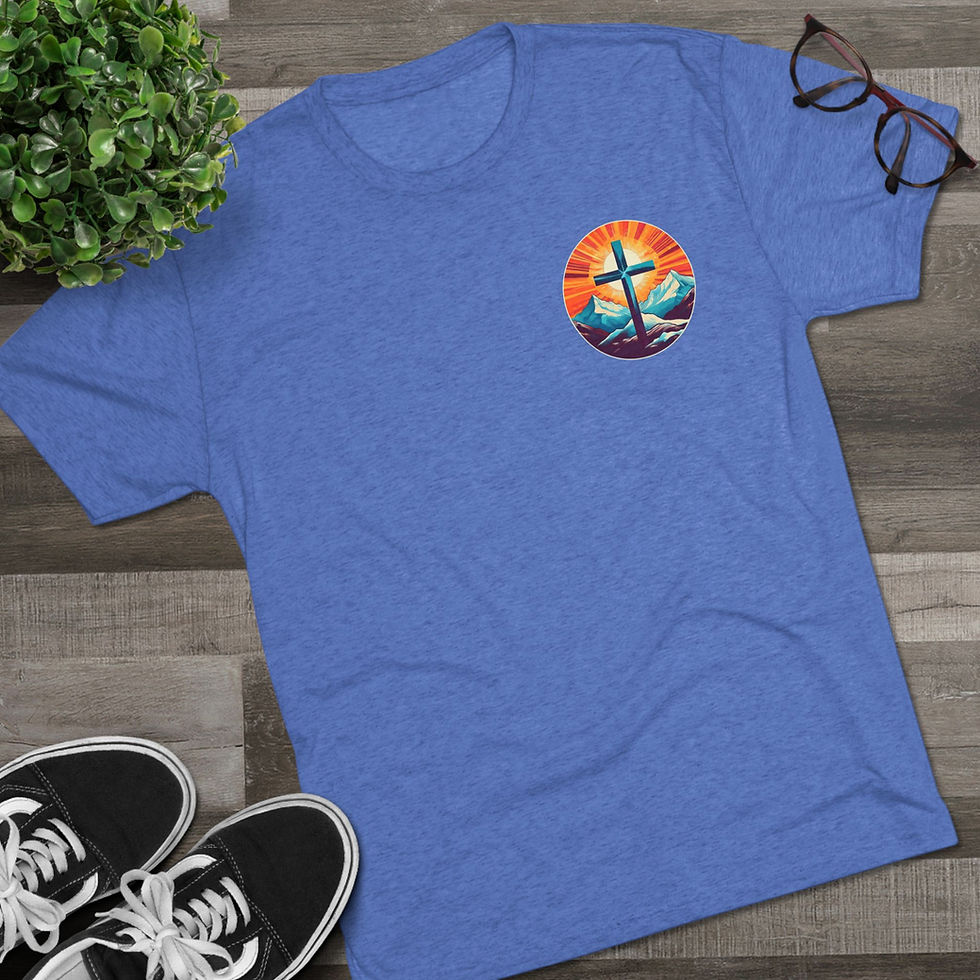 Thumbnail: Blue t-shirt with Christian cross graphic