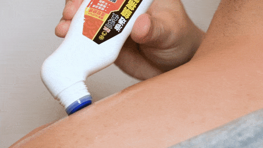 Applying liquid on arm demonstration