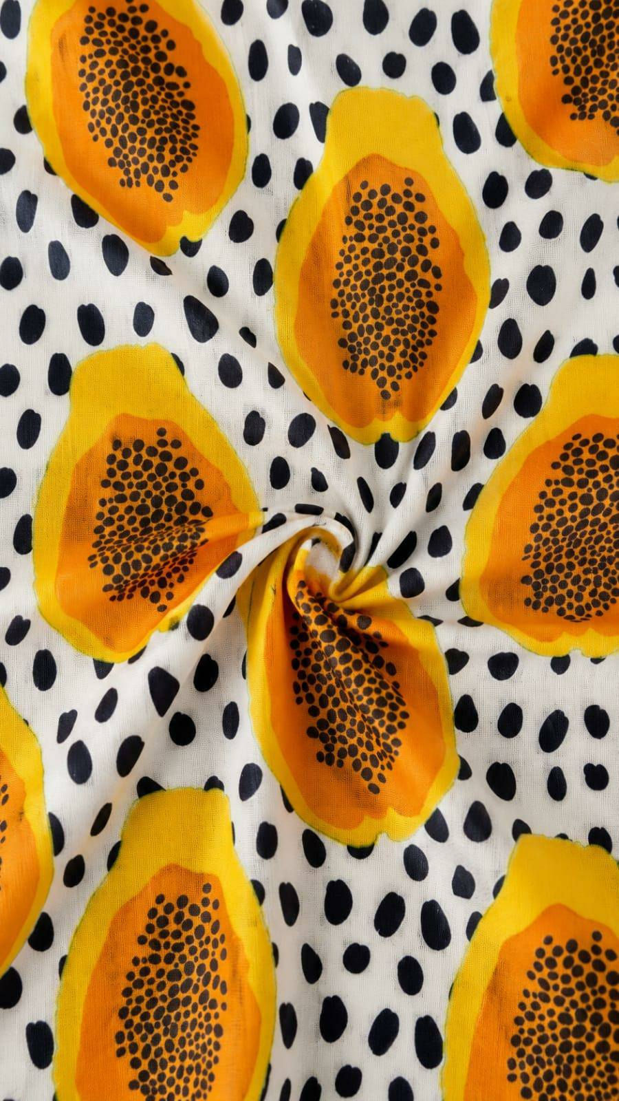 Papa Papaya on Cambric Cotton Fabric