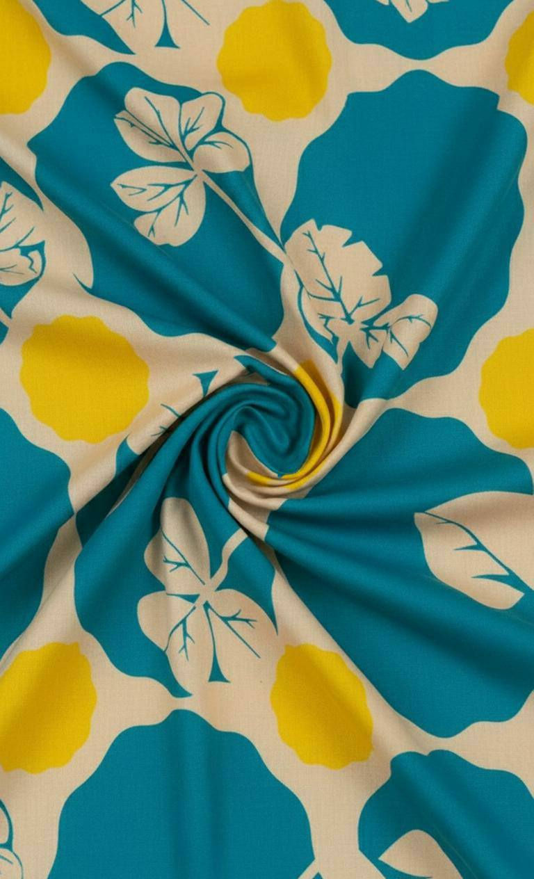 Turquoise Tides on Cambric Cotton Fabric