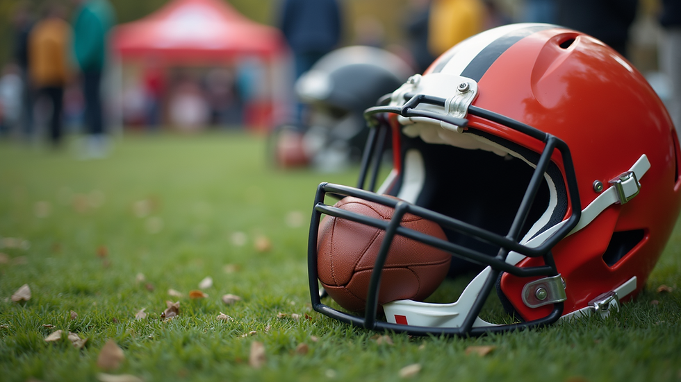 Close-up view of sports equipment displayed at a community event