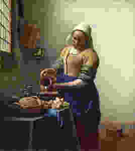 The Dutch painter Jan Vermeer (1632–1665) is most famous for his genre paintings. In his masterpiece “The Milkmaid”, 1658, he captures with great detail what a domestic kitchen maid does: the pouring of milk into a stoneware. Rijksmuseum, Amsterdam.