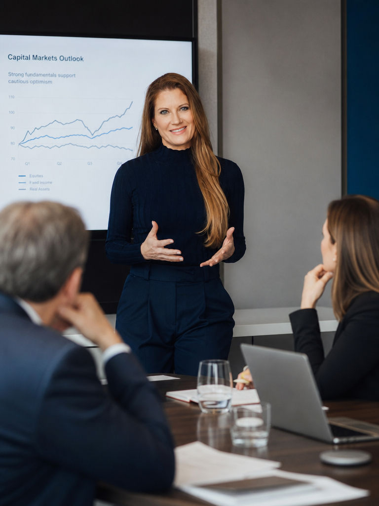 Katrin Neuffer bei einer Capital-Markets-Präsentation zu Investor Relations, IPO und Kapitalmarktkommunikation in Deutschland