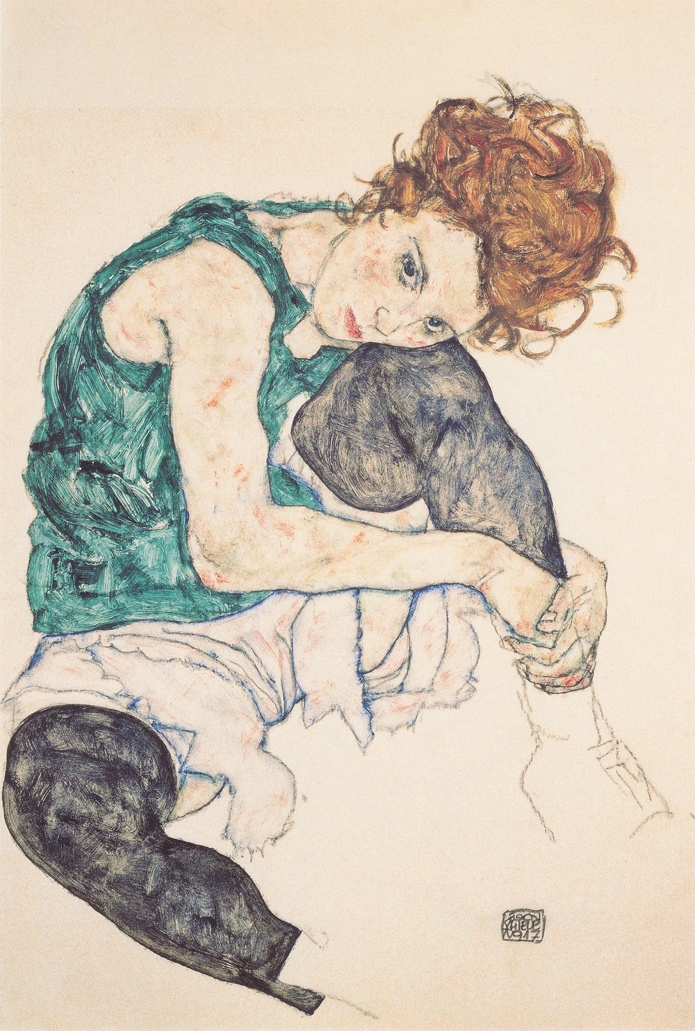 Egon Schiele, “Sitting Woman with Legs Drawn Up”, 1917, National Gallery, Prague.