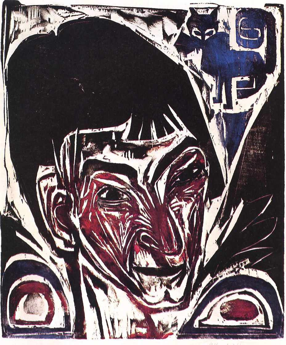 Ernst Ludwig Kirchner, Portrait of Otto Mueller, Woodcut, 1915.