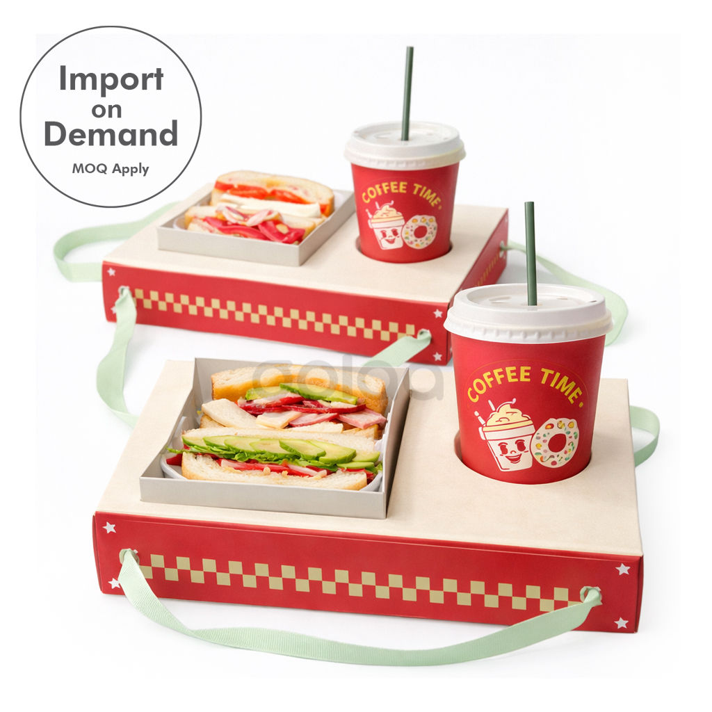 Custom Printed Recyclable Sandwich Box with Built-In Coffee Cup Tray