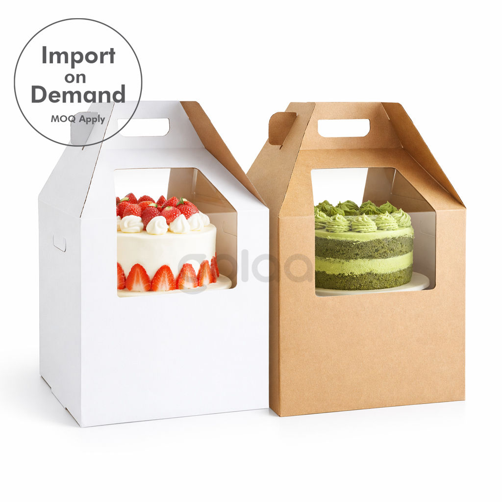 Custom Food Packaging - White Tall Cake Packaging Box with Handle & Window