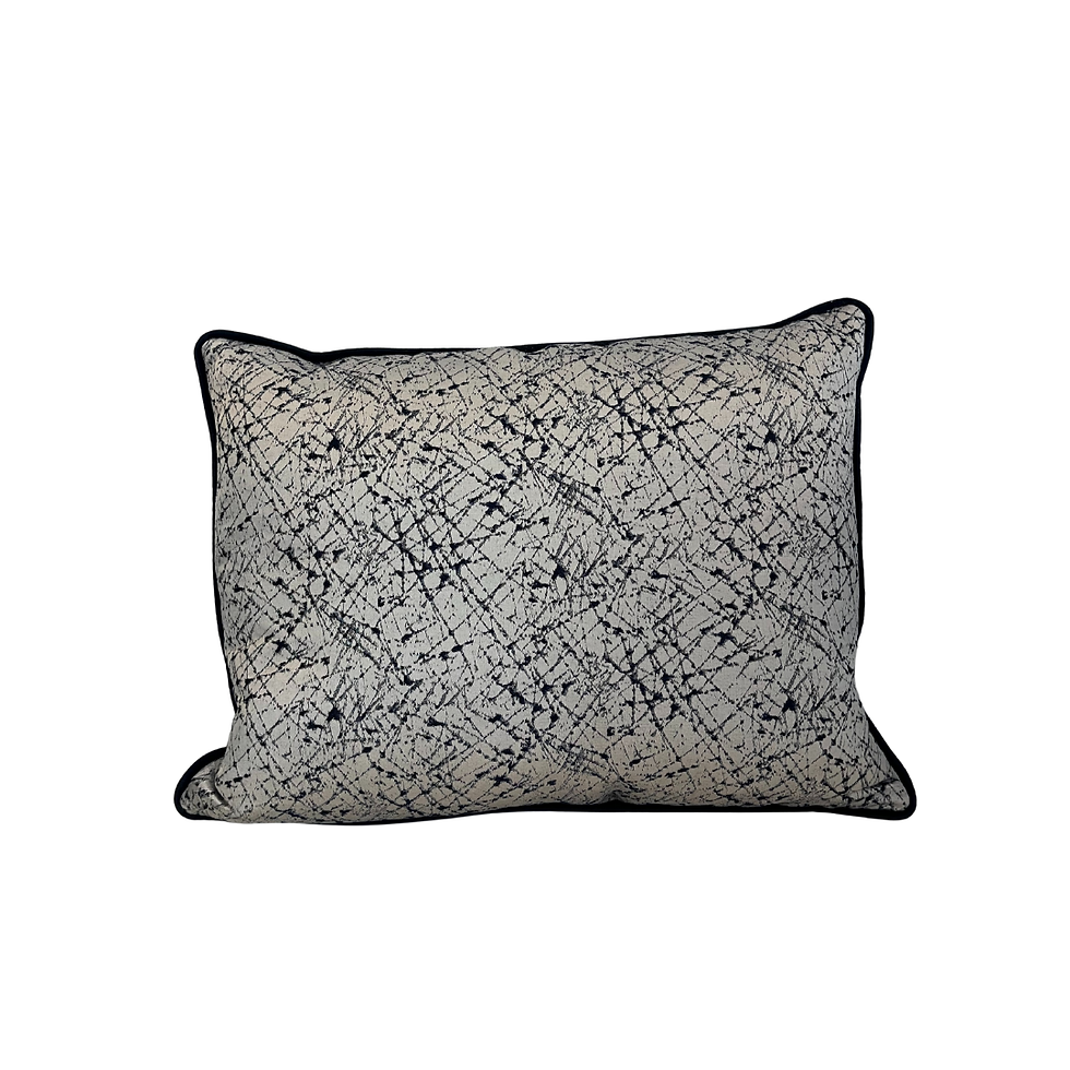 Front of Ink Sketch Velvet Cushion – Navy & Silver Abstract Rectangular