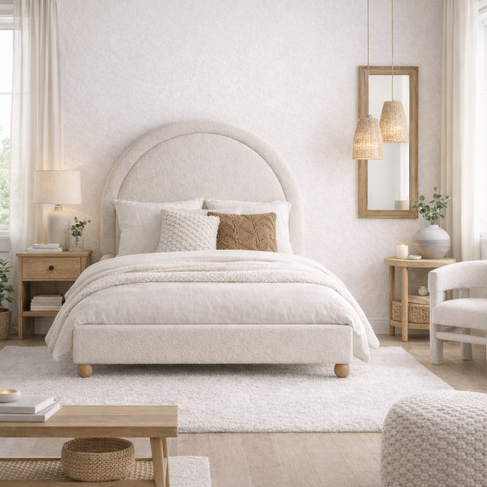 cloud dancer bedroom moodboard visual