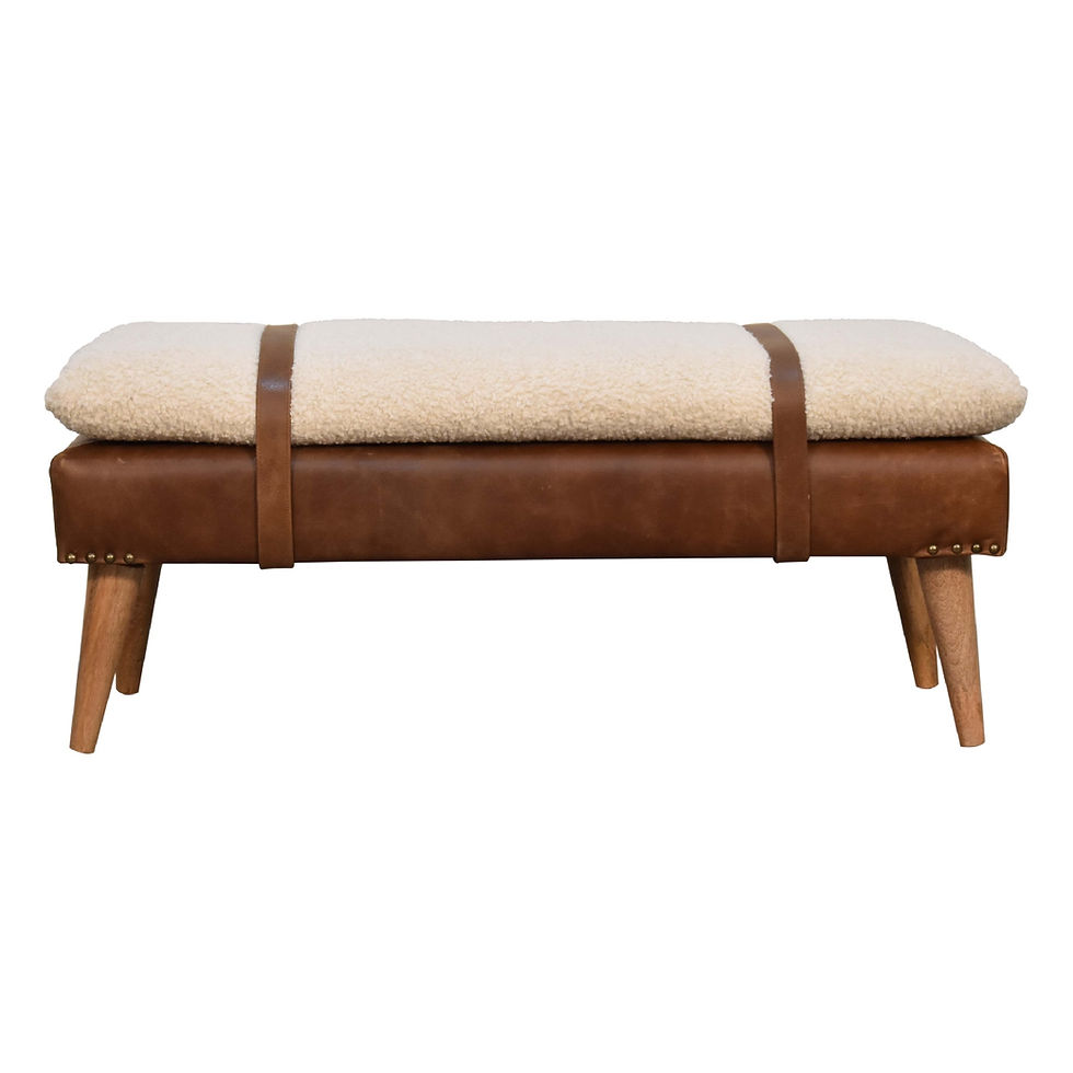 Thumbnail: Bouclé Buffalo Hide Leather Bench
