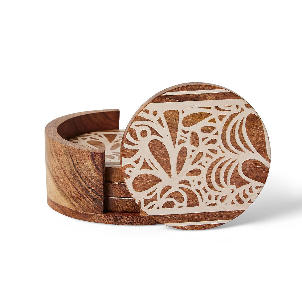 Thumbnail: Wooden Coasters In An Intricately Patterned Elegant White  - Set of 4