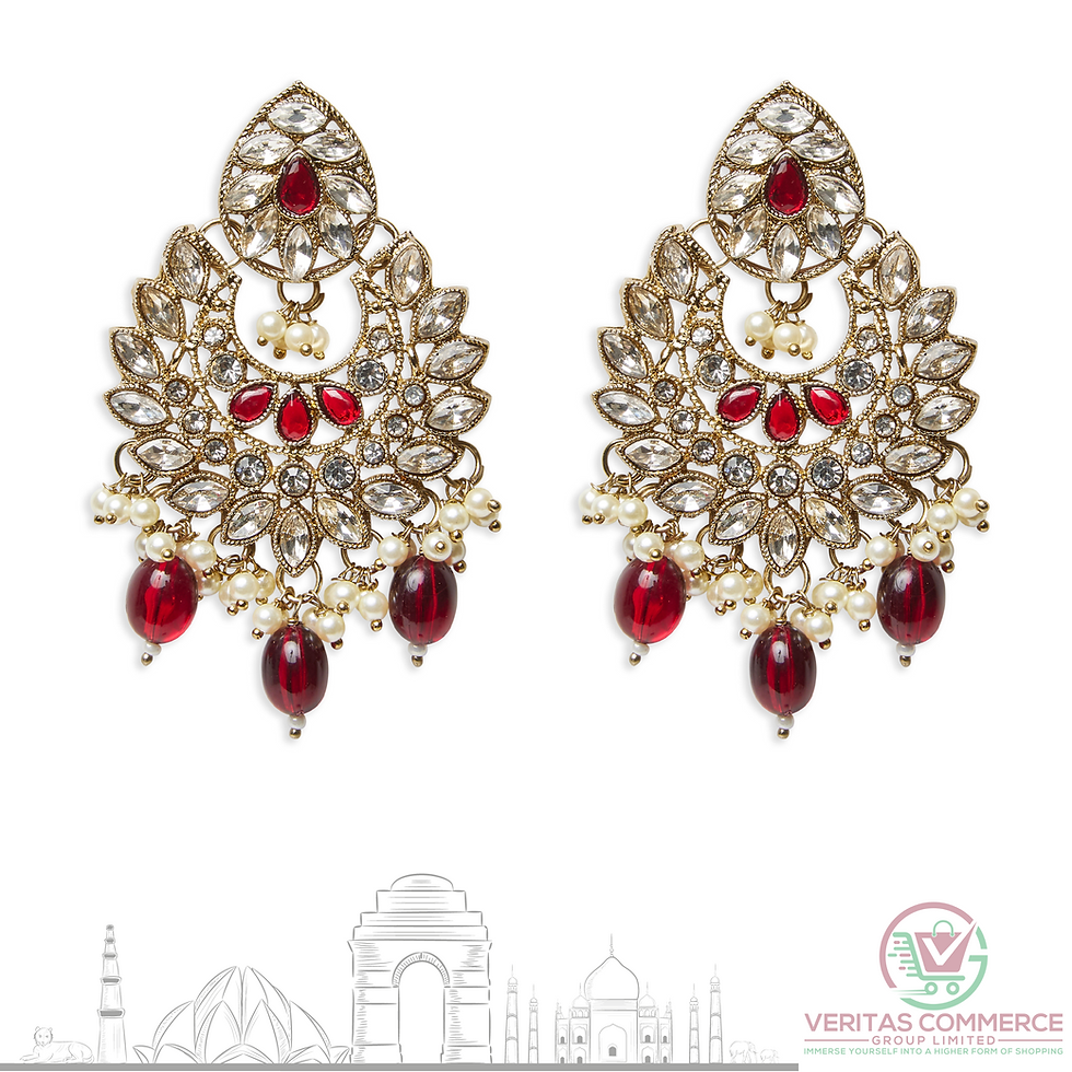 Thumbnail: Elegant Handcrafted Kundan Jewellery Set in Red/Maroon, Gold and Silver - Inspir