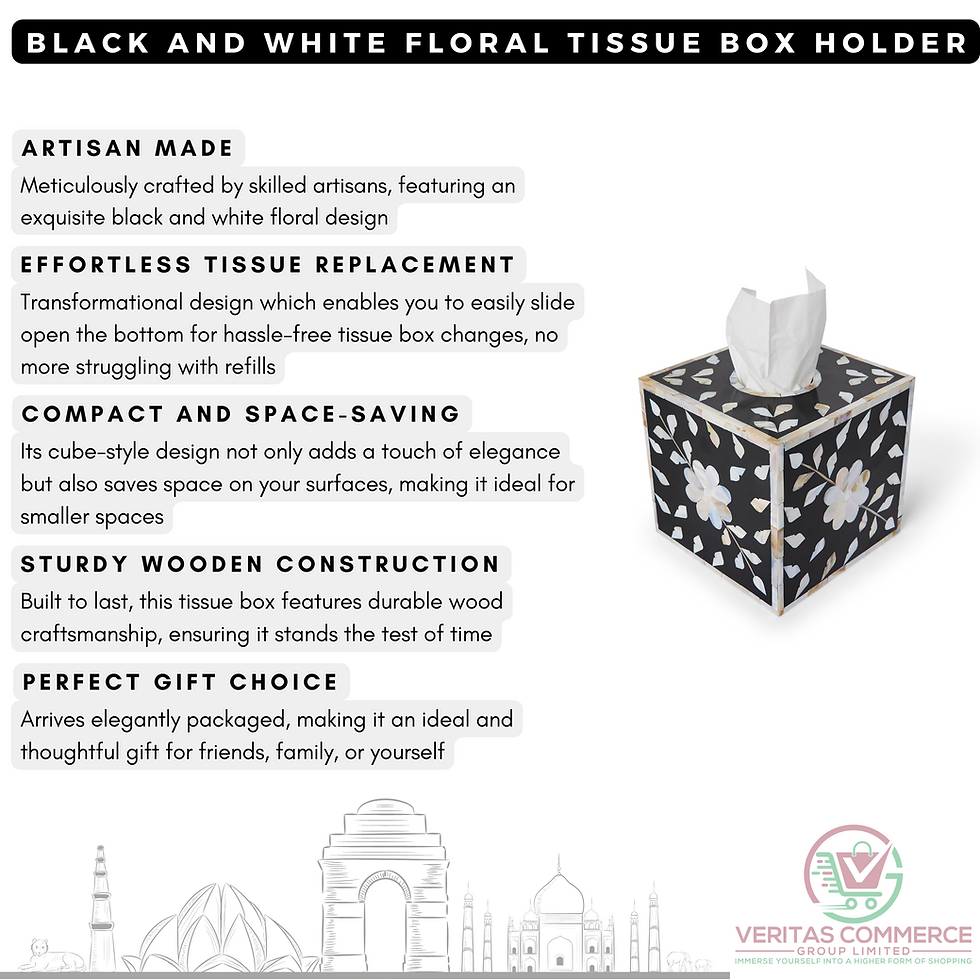 Thumbnail: Mother Of Pearl Black & White Elegant Floral Cube Tissue Box Holder