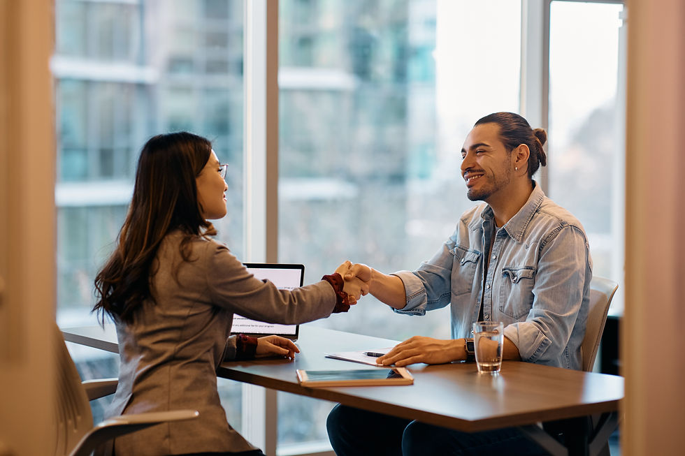 Man receiving job offer during a job interview