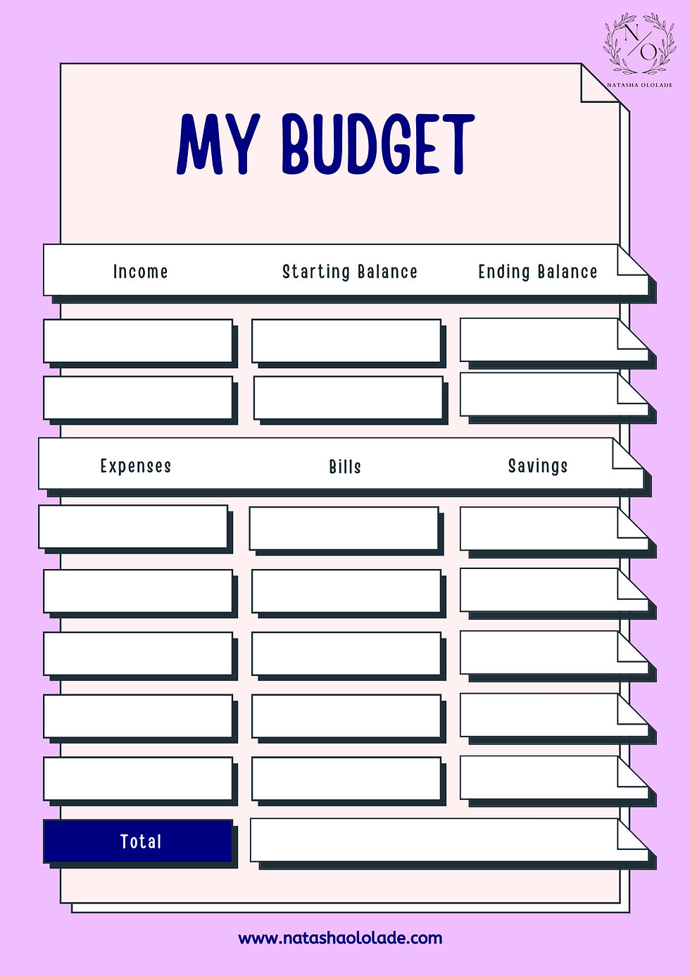 Fillable Navy Blue and Lilac Monthly Budget Planner