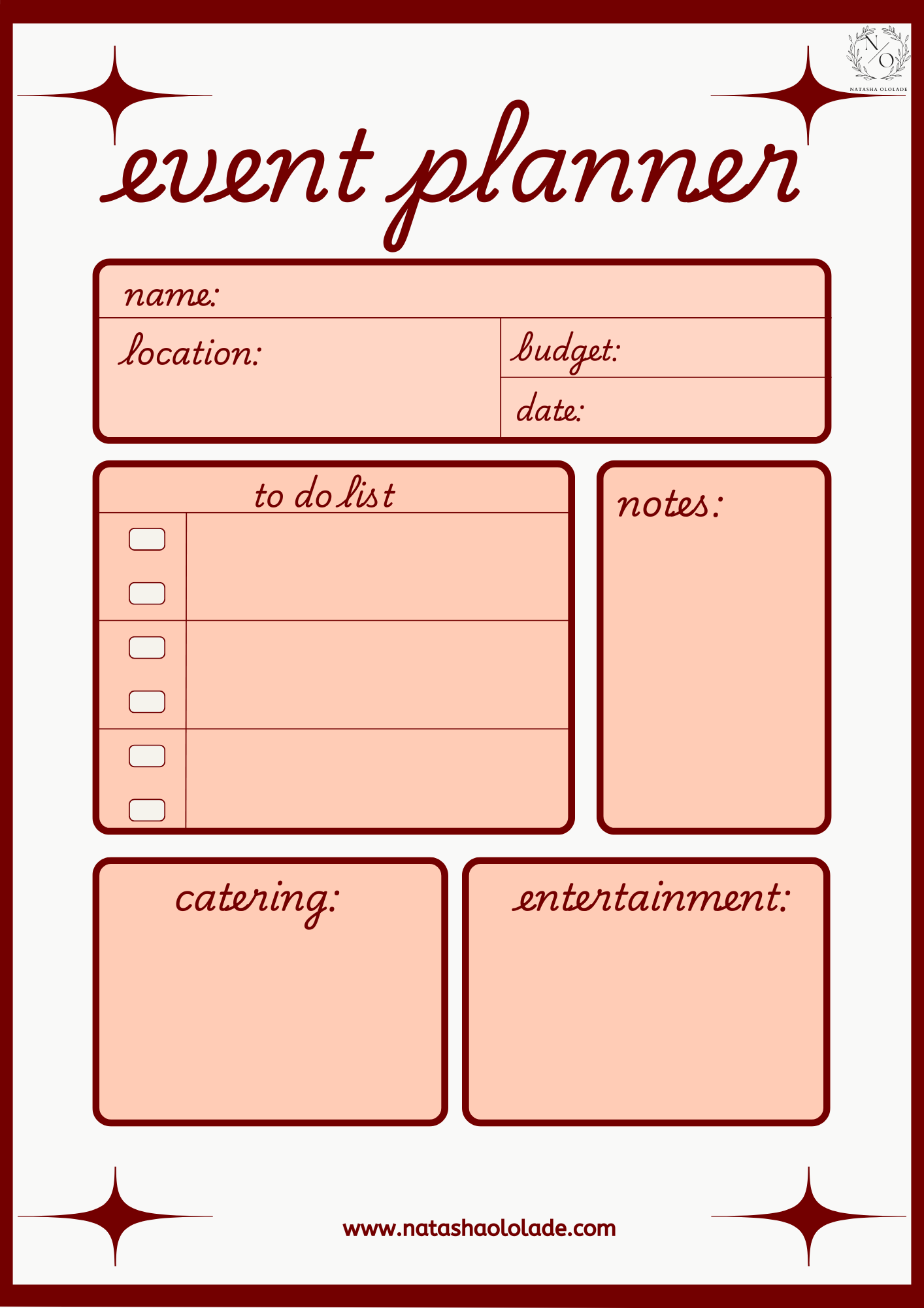 Fillable Orange and Brown Event Planner