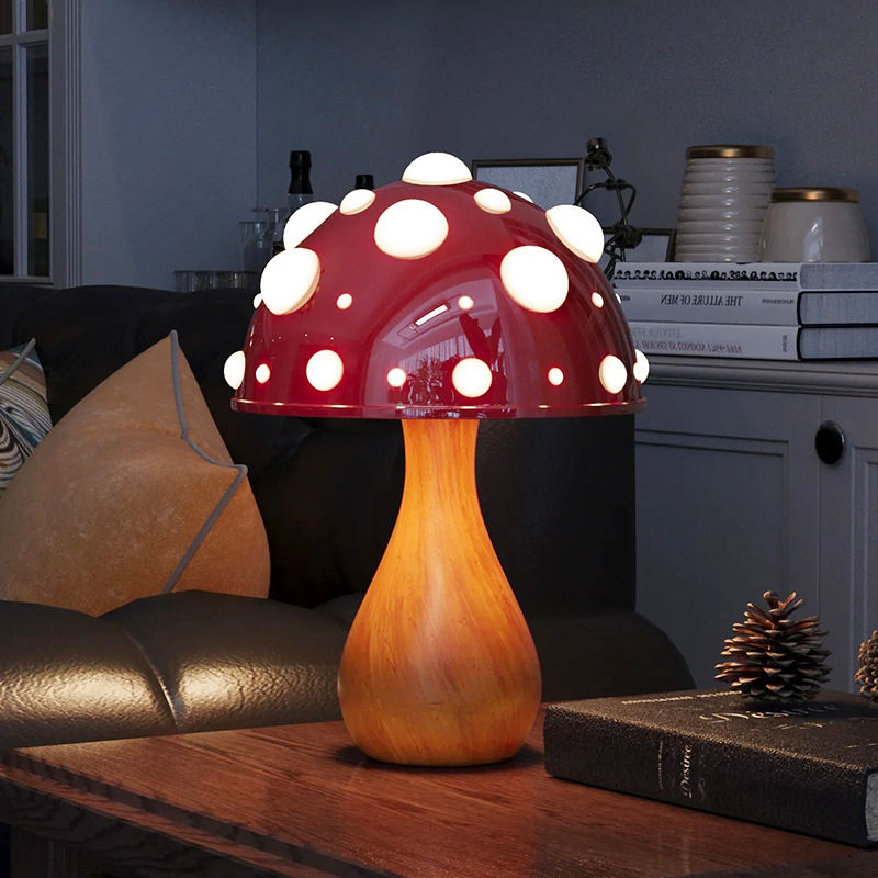 Amanita Mushroom Lamp with LED Tricolored Bulb AC or USB Warm Light Biomimetic F