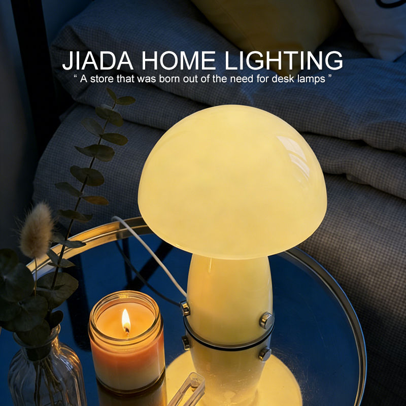 Forest Shade Glass Mushroom Table Lamp Nordic Bauhaus Ins Cream Style Girly Livi