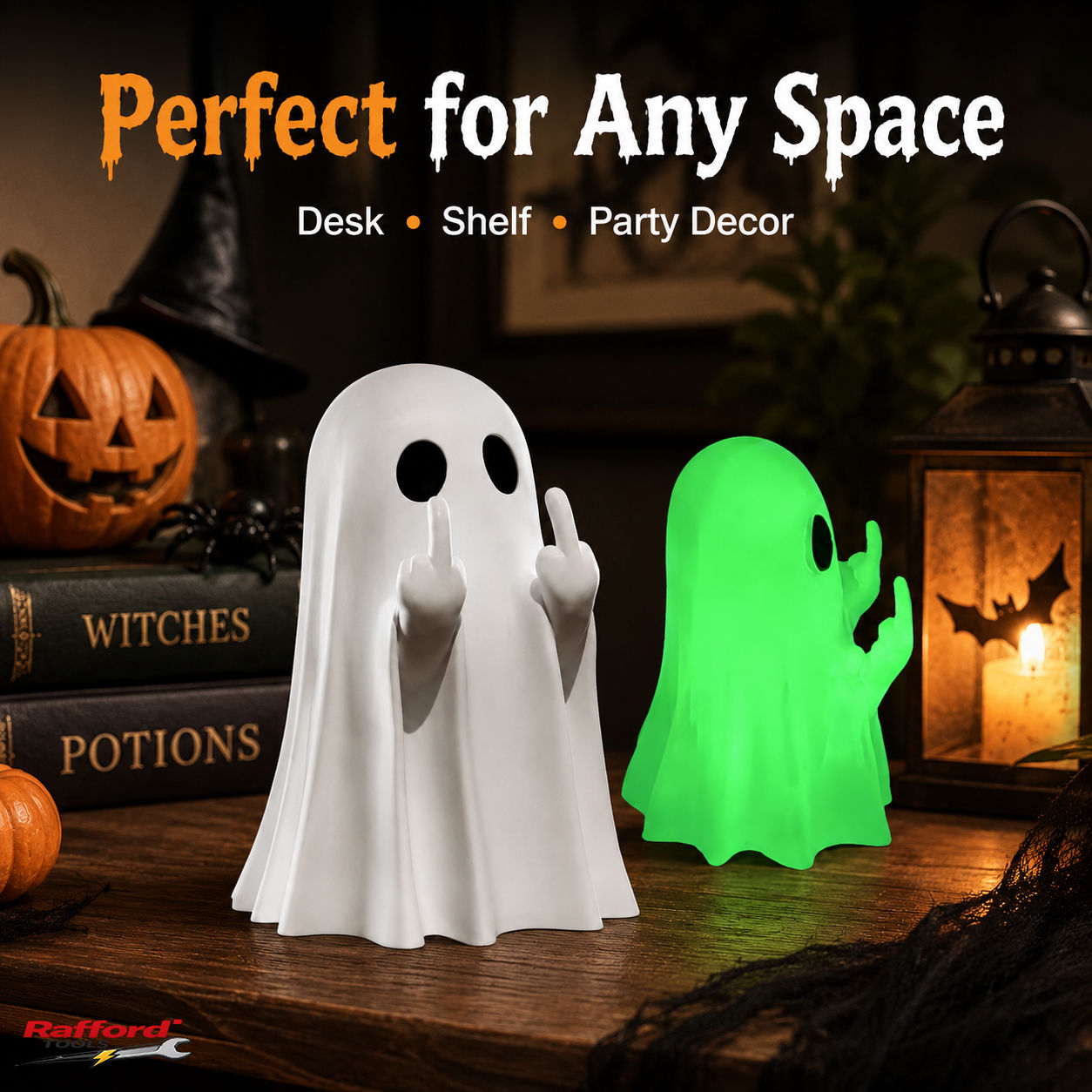 Cute Middle Finger Ghost Statue, Small Halloween Decor for Home, Centerpiece for
