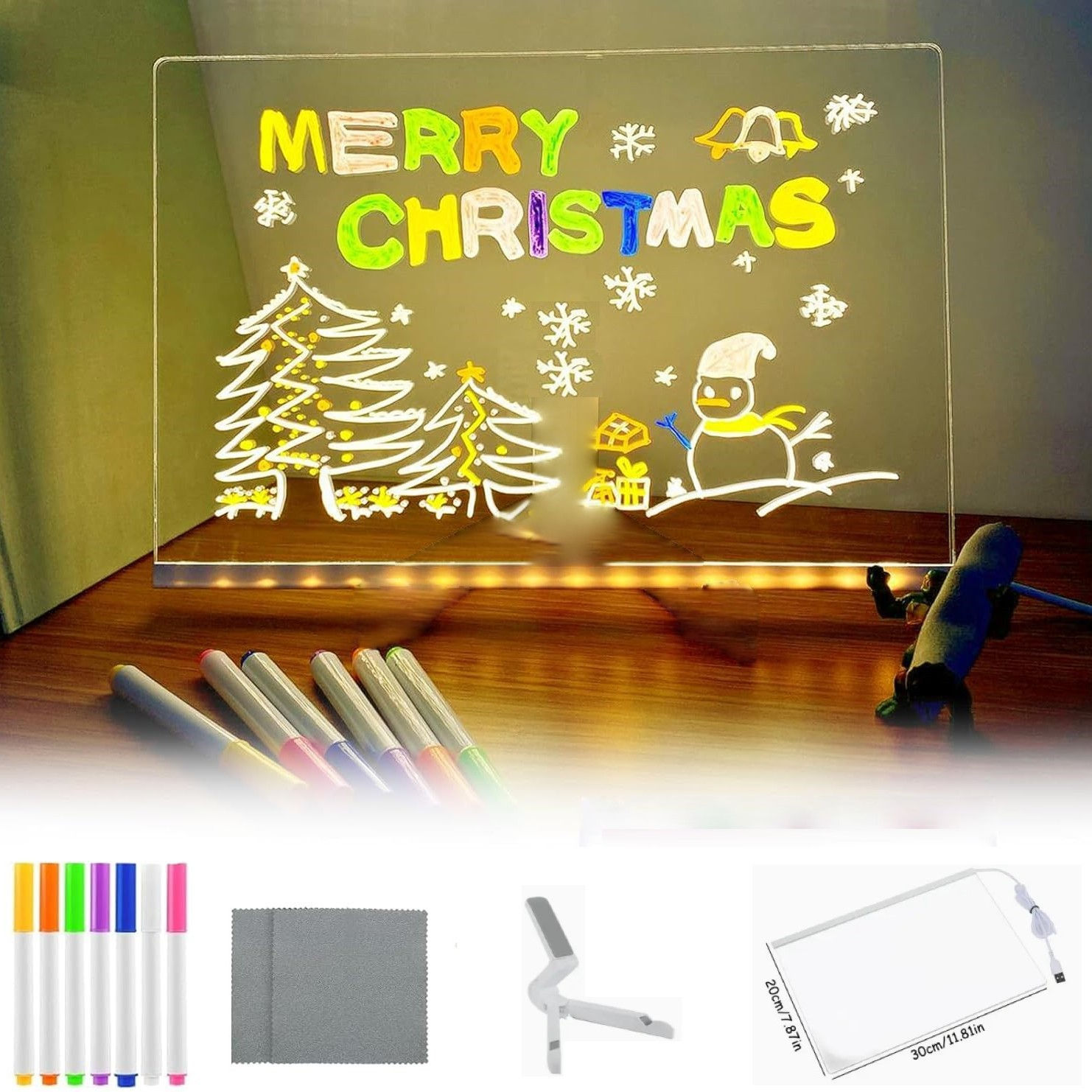 Light Up Acrylic Message Board Rewritable DIY Children's Glowing Drawing Board M
