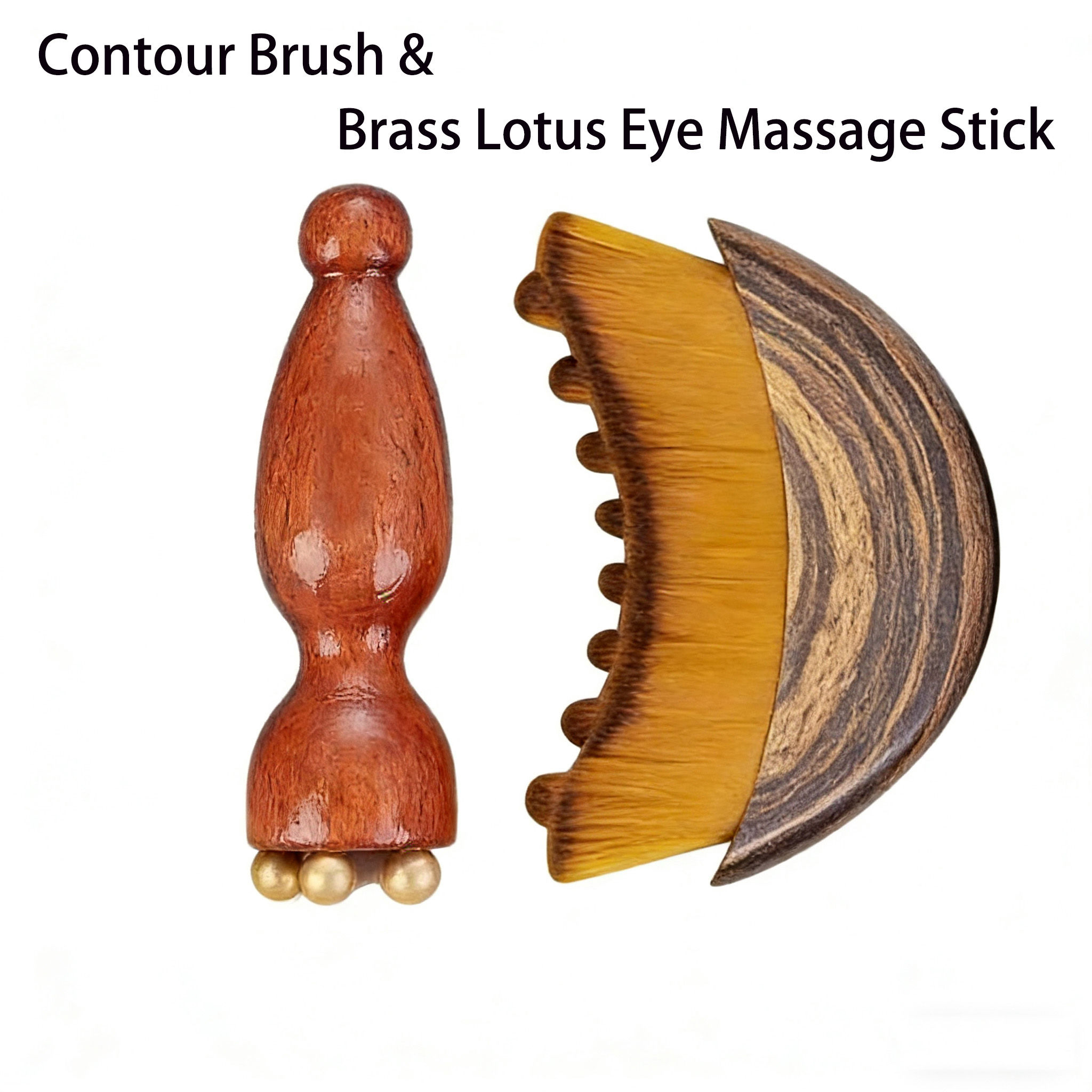 Contour Brush,Lymphatic Contour Facial Brush&Brass Lotus Eye Massage Stick Sanda