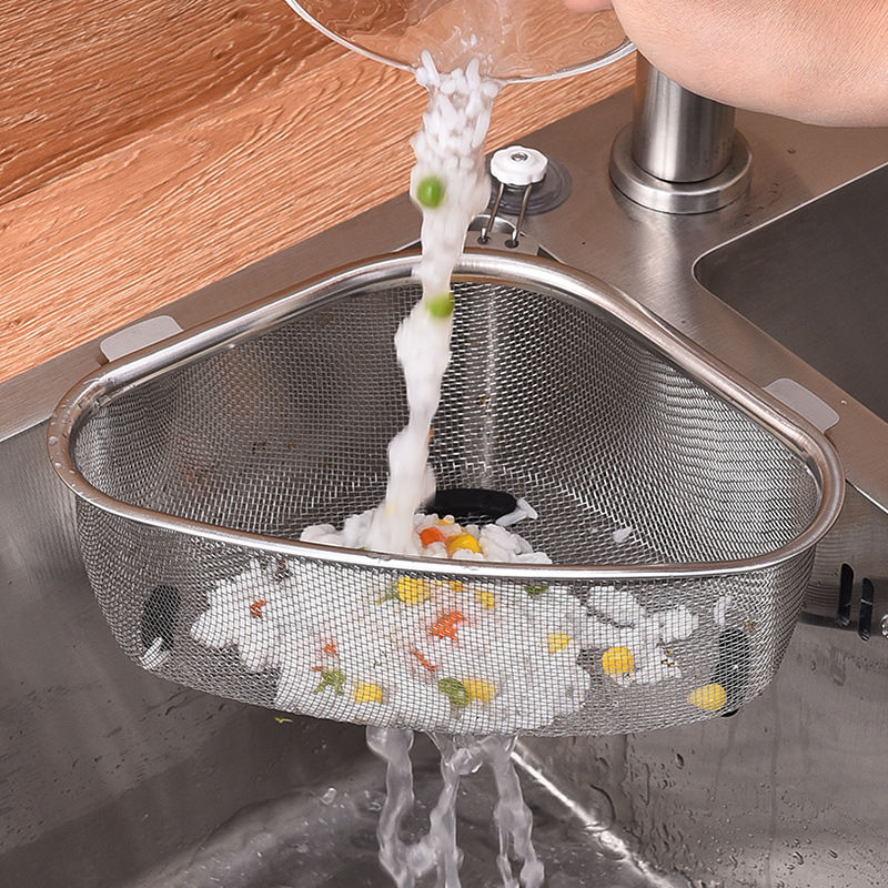 Kitchen Sink Drain Basket Stainless Steel Triangle Food Vegetables Peel Egg Filt