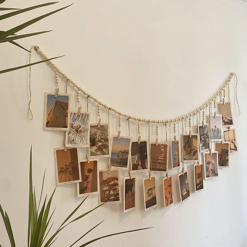 ●Photo Display Wall Hanging Decor Boho Home Decoration Wooden Beads Macrame Ta