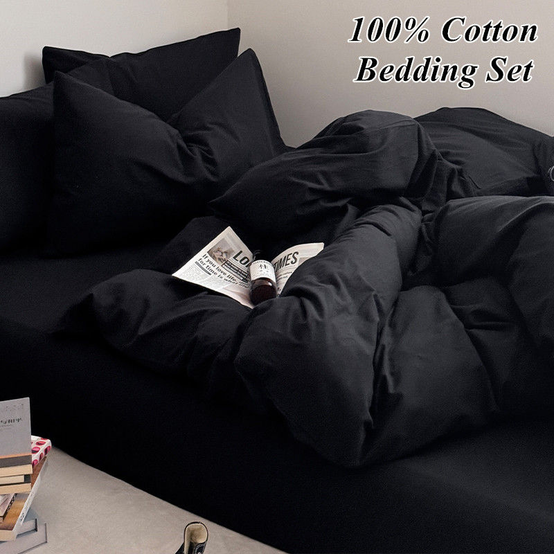 Bonenjoy 100% Cotton Bedding Set Plain Color Bedsheet Set Single/Queen/King Size