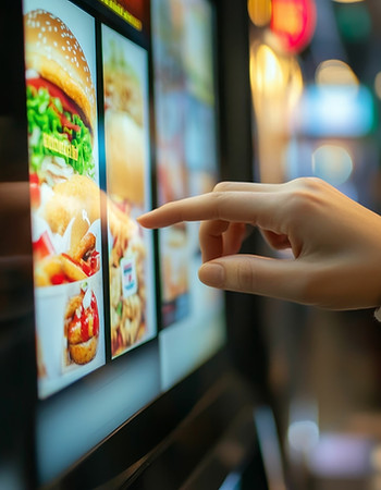 Selecting product menu on a table order machine.
