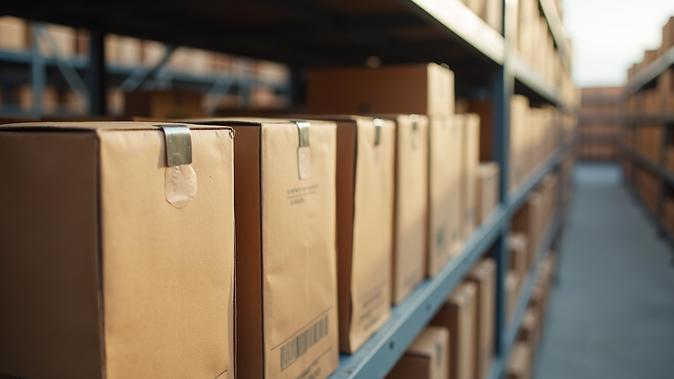 Vista cercana de cajas de embalaje sostenible listas para distribución