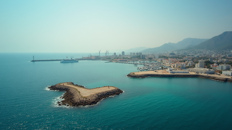 Vista aérea de un puerto marítimo en México con contenedores y grúas