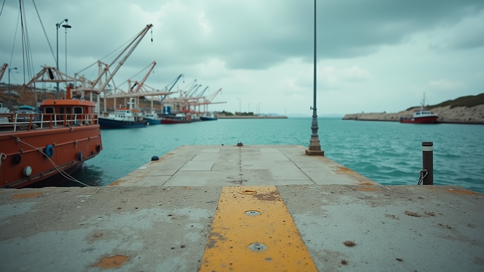 Vista frontal de contenedor con etiquetas de mercancías peligrosas en puerto marítimo