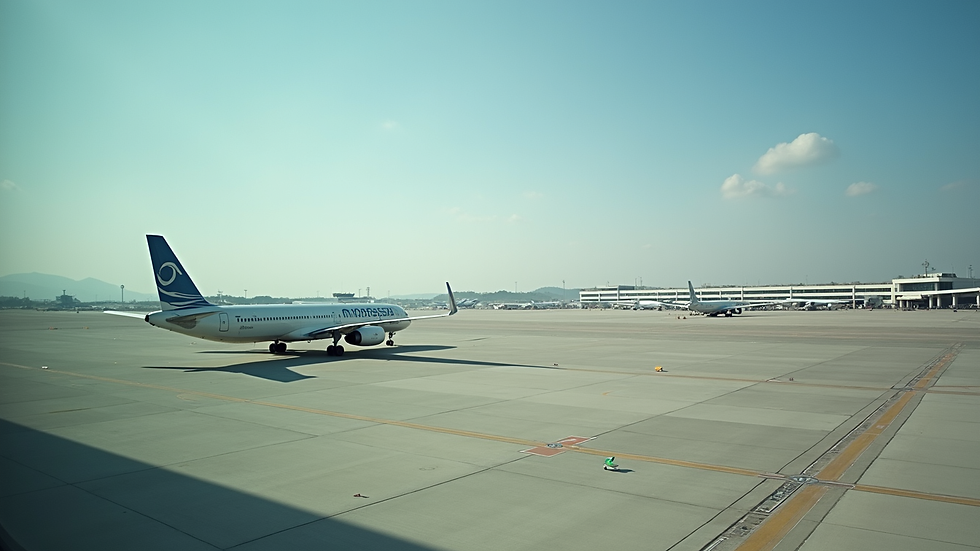 Vista panorámica del Aeropuerto Internacional de Monterrey con aviones en pista