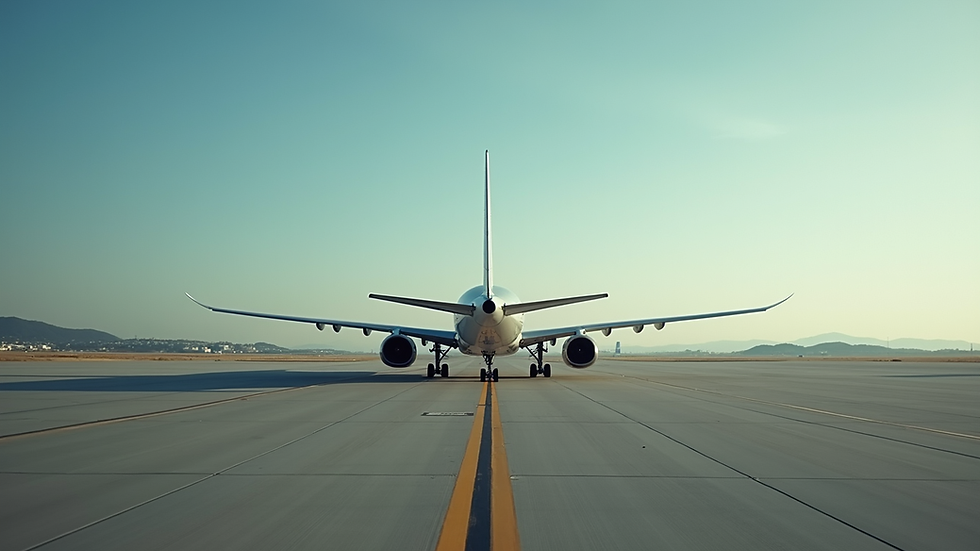 Vista lateral de avión de carga despegando en aeropuerto internacional