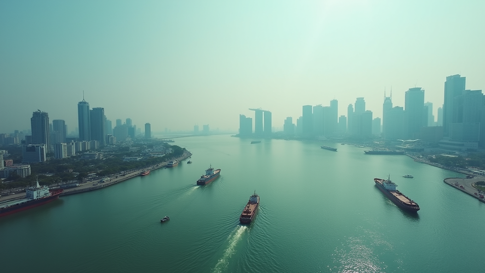 Vista aérea del puerto de Singapur con contenedores y barcos cargueros