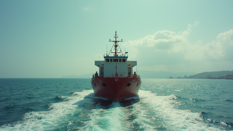 Vista frontal de contenedores siendo cargados en barco en puerto mexicano