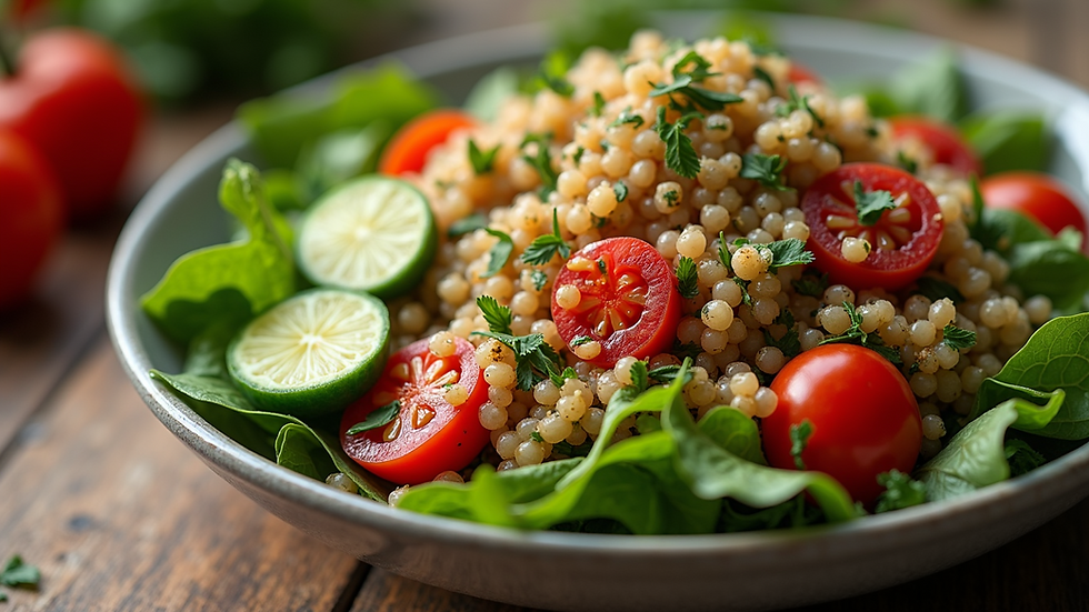 High angle view of a healthy quinoa salad