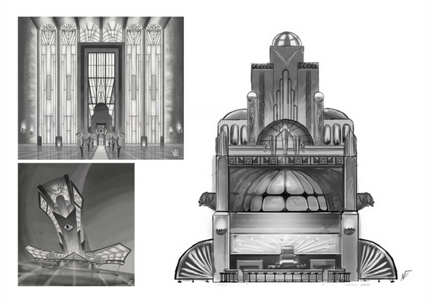 digital illustration, Concept Art, Konzept, Bar, Schwarz weiß, Graustufen, Art Deco, Hotel