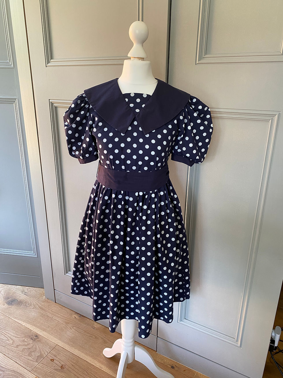Girls vintage Laura Ashley girls navy polka dot dress 8/9/10 years