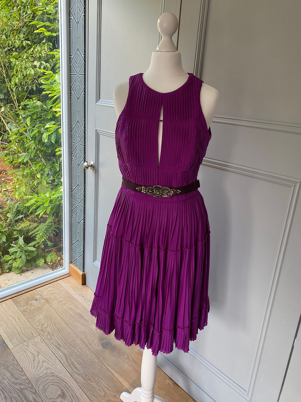 Matthew Williamson silk purple dress with belt (UK 8)